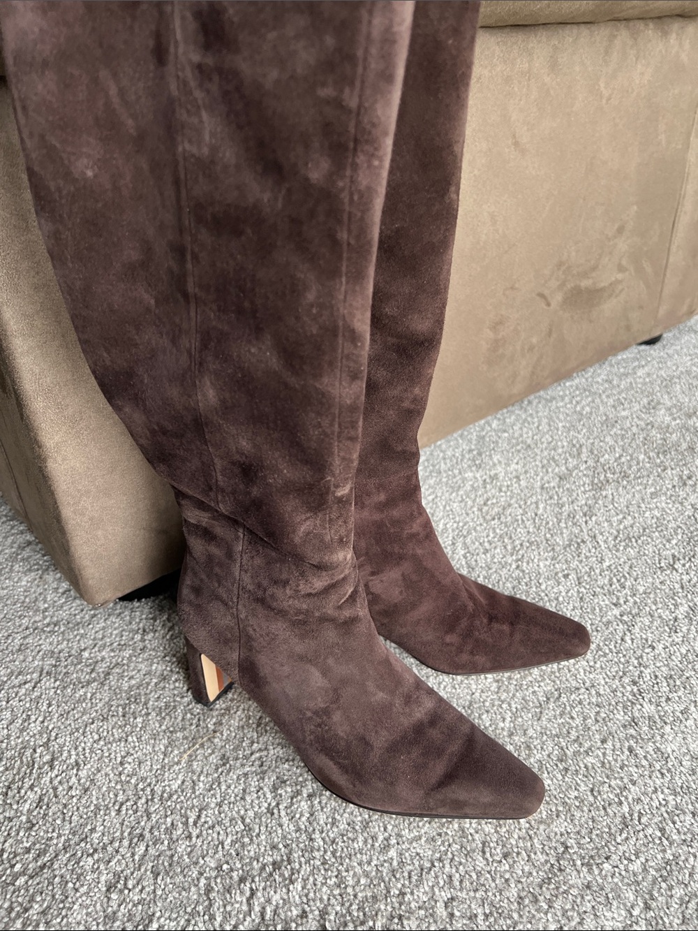Sam Edelman Dark Brown Suede Knee-High Block Heel Boots